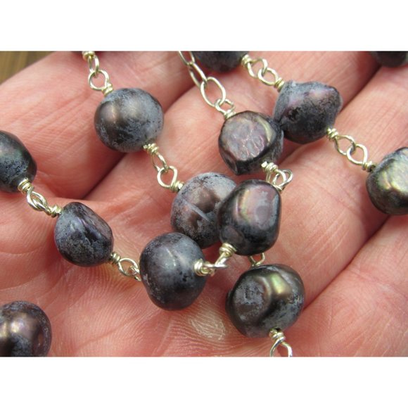 16" Sterling Silver Real Dark Purple Blue Pearls Necklace Vintage Minimalist - Picture 3 of 6